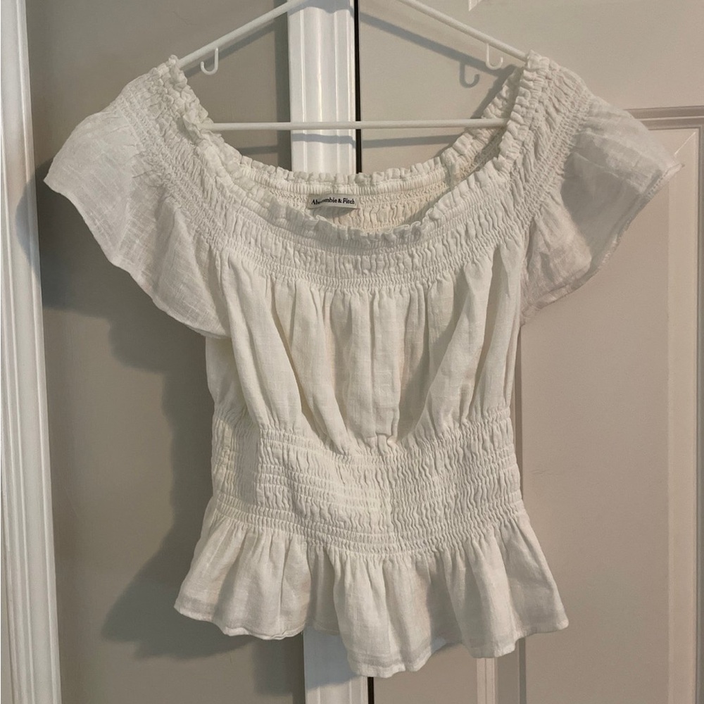 White Smocked Peplum Top